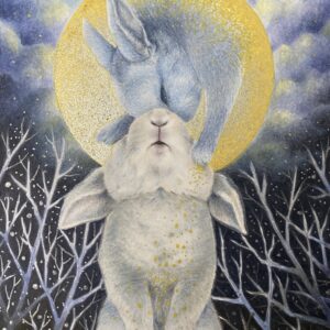 手描きイラスト のおすすめ作品・人気作家 夜 うさぎ 月 色鉛筆 金 銀 青 黄 月世界へ インテリア絵画 アート