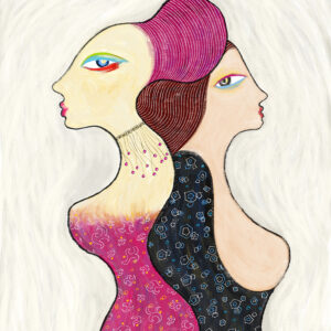 絵画 のおすすめ作品・人気作家 ピンク 女性 赤 colorful contemporaryart Portreit ポートレイト 横顔 woman with her back to me インテリア絵画 アート