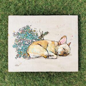 アクリル画 のおすすめ作品・人気作家 犬 カスミソウ フレンチブルドッグ ブーケ ペット 似顔絵 家族 愛犬 オーダー制作 インテリア絵画 アート