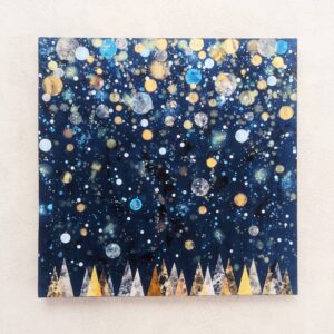 アクリル画 のおすすめ作品・人気作家 雪　緑　冬　クリスマス　和紙　和室　洋室　現代アート　コラージュ　金箔　北海道　北欧　プレゼント　夜空　夜　アクリル　クリスマスツリー 雪の森S6号（アクリル原画） インテリア絵画 アート