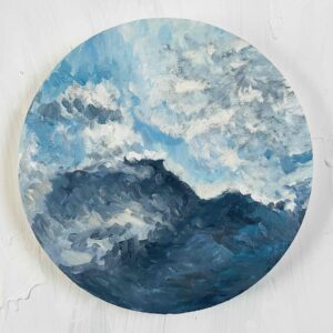 アクリル画 のおすすめ作品・人気作家 空　風景　油彩　円形 直径25㎝「画家の家の上空２」油彩・絵画・原画・丸形・アートパネル インテリア絵画 アート