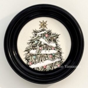 ペン画 ドローイングのおすすめ作品・人気作家 クリスマス クリスマスツリー コーヒー染め ペン画 円形作品 小作品 Tree (簡易額縁付き) インテリア絵画 アート