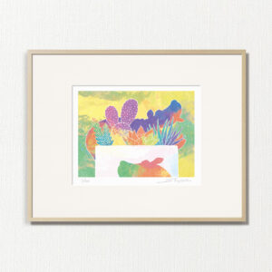 版画 のおすすめ作品・人気作家 植物 白 緑 黄色 fineart modernart Nature かば インテリアアート オレンジ カバ パステルカラー ファインアート モダンアート 多肉植物 観葉植物 静物 額付き 額装品 カバの置物と多肉植物寄せ植え（CP-008-4・半切） インテリア絵画 アート