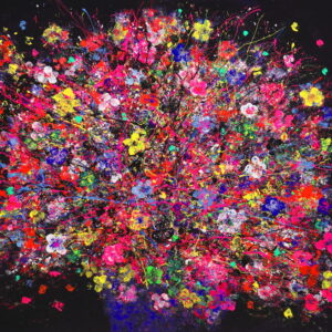 絵画 のおすすめ作品・人気作家 花 静物画色彩豊かな絵明るい絵 「Flowers」(NO.2527) / 15号F / ケント紙にアクリル絵の具不透明 / 額付き（寸法79x67cm）－額は取り寄せになりますので1週間ほどお待ち願います / 安本太ん 芸大卒 / 画像をクリックすると拡大画像になります インテリア絵画 アート