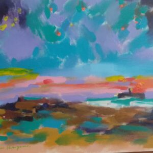 アクリル画 のおすすめ作品・人気作家 風景 日の出　冬至　江の島 インテリア絵画 アート