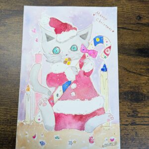 手描きイラスト のおすすめ作品・人気作家 イラスト 水彩画 猫 アナログイラスト 手描きイラスト 透明水彩 ミルクサンタさん インテリア絵画 アート