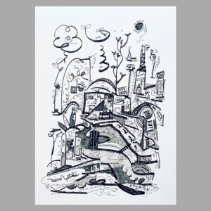 ペン画 ドローイングのおすすめ作品・人気作家 モノクロ 抽象画 白黒 ドローイング 囁き 街 静寂 風景画 City, Silent Whisper インテリア絵画 アート