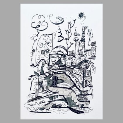 ペン画 ドローイングのおすすめ作品・人気作家 モノクロ 抽象画 白黒 ドローイング 囁き 街 静寂 風景画 City, Silent Whisper インテリア絵画 アート