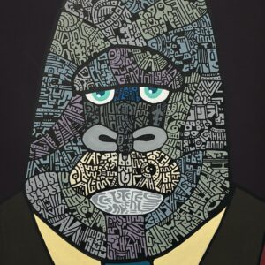 絵画 のおすすめ作品・人気作家 イラスト 動物 赤 黒 ゴリラ 紳士 インテリア絵画 アート