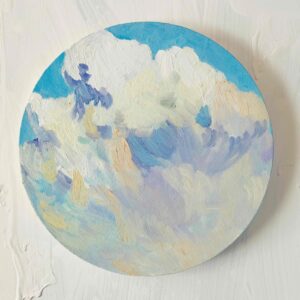 油絵 のおすすめ作品・人気作家 空　風景　油彩　円形 直径25㎝「空の様子3 雲」油彩・絵画・原画・丸形・アートパネル インテリア絵画 アート