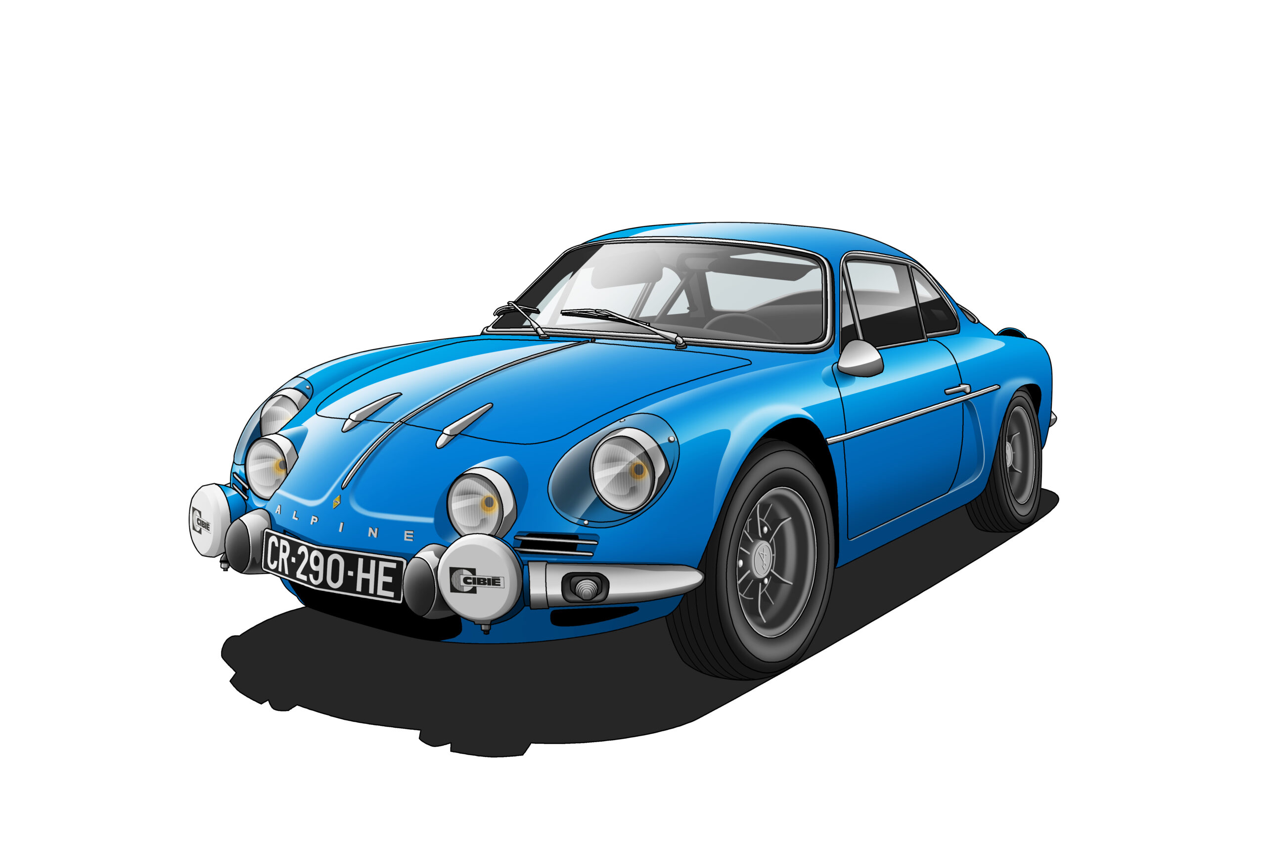 デジタルイラスト のおすすめ作品・人気作家 イラスト クラッシックカー 車 Alpine A110 front_side インテリア絵画 アート