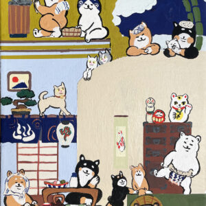 アクリル画 のおすすめ作品・人気作家 柴犬 shibainu 黒柴 しばいぬ 犬 豆柴 　dog ペット 猫　柴犬 　動物　夜　　　音楽 【原画：4号】柴の湯 インテリア絵画 アート