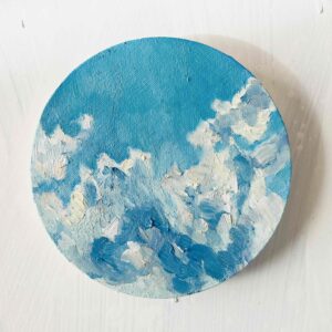 絵画 のおすすめ作品・人気作家 空　風景　油彩　円形 直径15㎝「空　その1」油彩・絵画・原画・丸形・アートパネル インテリア絵画 アート