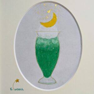 日本画 のおすすめ作品・人気作家 アートのある暮らし 緑 黄色 mineral クリームソーダ グレー 三日月 日本画 鉱物 クリームソーダと三日月 インテリア絵画 アート