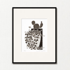 版画 のおすすめ作品・人気作家 モノクロ 植物 白 黒 fineart modernart Nature インテリアアート サボテン ハートカズラ ファインアート モダン モダンアート 多肉植物 観葉植物 静物 額付き 額装品 ハートカズラとサボテン（MP-004-4・半切） インテリア絵画 アート