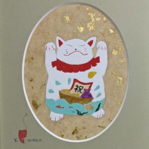 日本画 のおすすめ作品・人気作家 アートのある暮らし 猫 白 赤 mineral 日本画 縁起物 茶 鉱物 招き猫（祝） インテリア絵画 アート