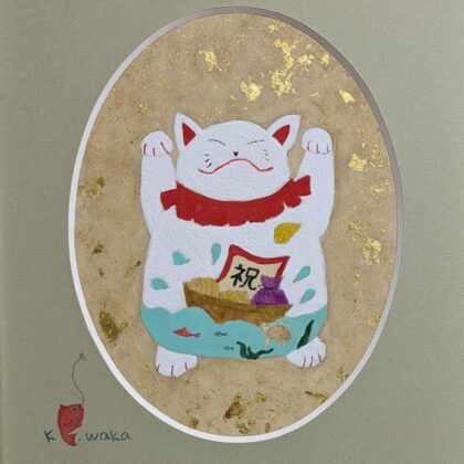 日本画 のおすすめ作品・人気作家 アートのある暮らし 猫 白 赤 mineral 日本画 縁起物 茶 鉱物 招き猫（祝） インテリア絵画 アート