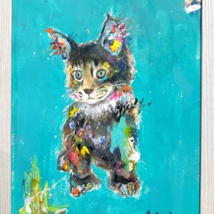 絵画 のおすすめ作品・人気作家 動物 抽象画 猫 ターコイズ メインクーン 【シャロン】A4サイズ額装付き インテリア絵画 アート