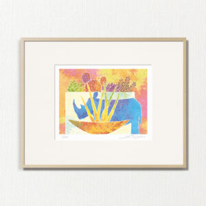 版画 のおすすめ作品・人気作家 ピンク 植物 緑 黄色 fineart modernart Nature インテリアアート サイ パステルカラー ファインアート モダンアート 多肉植物 観葉植物 青 静物 額付き 額装品 サイの置物とサンセベリアと多肉植物寄せ植え（CP-006-4・半切） インテリア絵画 アート