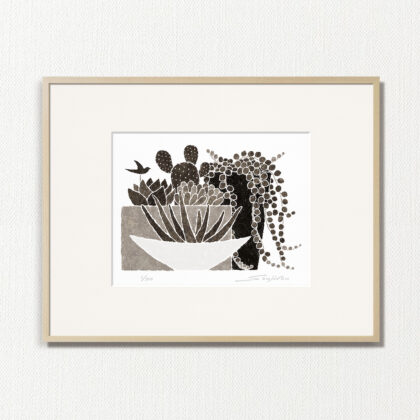 版画 のおすすめ作品・人気作家 モノクロ 植物 白 黒 fineart modernart Nature インテリアアート グリーンネックレス サボテン ファインアート モダン モダンアート 多肉植物 観葉植物 霧吹き 静物 額付き 額装品 サンセベリアと多肉植物とグリーンネックレス（MP-006-4・半切） インテリア絵画 アート
