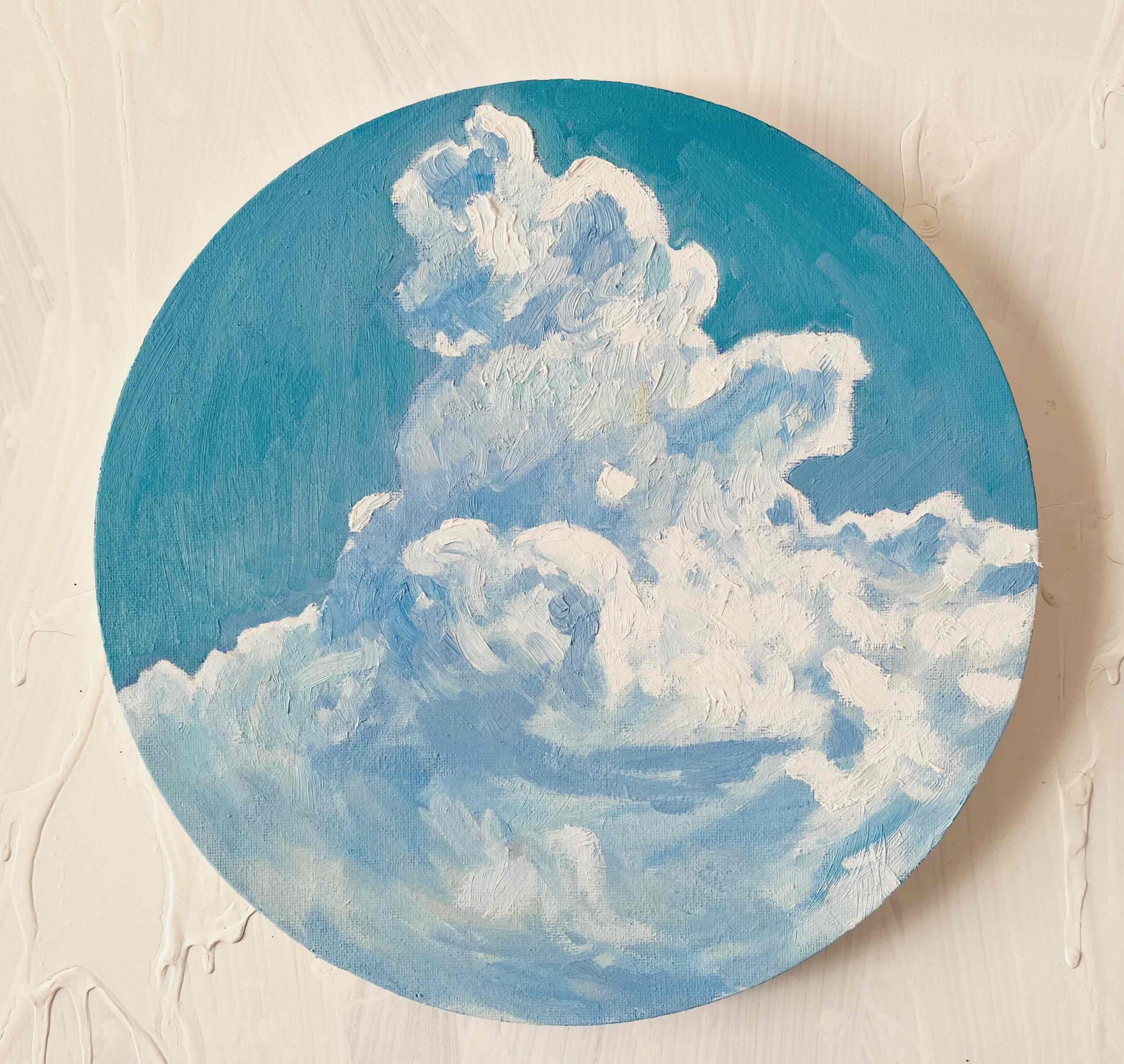 絵画 のおすすめ作品・人気作家 空　風景　油彩　円形 直径30㎝「空 その7」油彩・絵画・原画・丸形・アートパネル インテリア絵画 アート