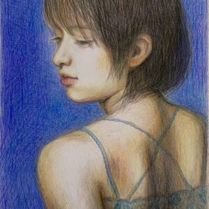 絵画 のおすすめ作品・人気作家 女性 ドレス 人物画 女の子，ポートレート，月 青 藍の海に沈む月 インテリア絵画 アート