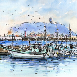 水彩画 のおすすめ作品・人気作家 水彩画原画風景画海湘南江の島 水彩画原画　腰越漁港風景 B　＃699 インテリア絵画 アート