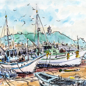 水彩画 のおすすめ作品・人気作家 水彩画原画風景画海湘南腰越漁港江の島 水彩画原画　腰越漁港風景A　＃700 インテリア絵画 アート