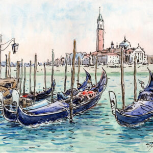 絵画 のおすすめ作品・人気作家 水彩画原画風景画海イタリアヴェネツィアゴンドラ運河水の都世界遺産 水彩画原画　ゴンドラ・ヴェネツィア　＃701 インテリア絵画 アート