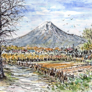 水彩画 のおすすめ作品・人気作家 水彩画原画風景画富士山忍野村 水彩画原画　富士山・忍野村から　＃702 インテリア絵画 アート