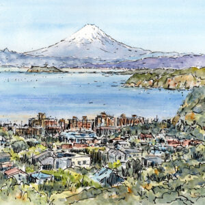 水彩画 のおすすめ作品・人気作家 水彩画原画風景画海湘南相模湾富士山逗子マリーナ披露山 水彩画原画　逗子披露山からの富士山遠望　＃703 インテリア絵画 アート
