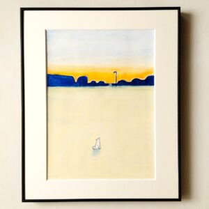 水彩画 のおすすめ作品・人気作家 イラスト 犬 blue 原画 水彩 水彩絵の具 青 風景 風景画 「夕暮れの公園で」 インテリア絵画 アート