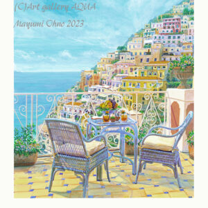 水彩画 のおすすめ作品・人気作家 海 アクリル画 アマルフィ イタリア テラス ポジターノ リゾート 写実 地中海 ヨーロッパ 版画 風景画 額装イタリアで版画化☆アマルフィ インテリア絵画 アート