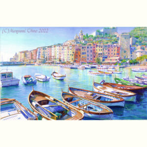 水彩画 のおすすめ作品・人気作家 海 アクリル画 イタリア ヨットハーバー ヨーロッパ リゾート リビエラ 写実 地中海 版画 風景画 57cm額イタリアで版画化リヴィエラ インテリア絵画 アート