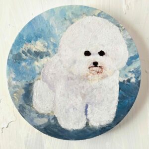 絵画 のおすすめ作品・人気作家 犬 絵画 『ビジョンフリーゼ全身像20261』油彩 原画 丸形アートパネル 直径25cmインテリア 絵画 インテリア絵画 アート