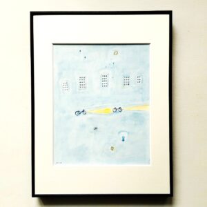 アクリル画 のおすすめ作品・人気作家 アクリル，風景，水彩絵の具，アクリルガッシュ，水色，風景画，心象風景 「レモンの夜に」 インテリア絵画 アート