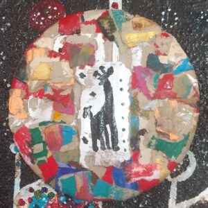 コラージュ のおすすめ作品・人気作家 きりん絵画animalinteriorgiraffecolorful癒し和み ジラフコラージュ原画缶バッチ インテリア絵画 アート