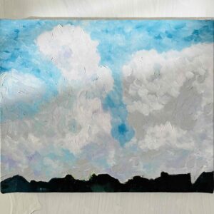 絵画 のおすすめ作品・人気作家 入道雲 油彩画　原画「民家とジャイアントクラウド」アート　絵画 22×27㎝ F3　キャンバス インテリア絵画 アート