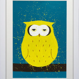 アクリル画 のおすすめ作品・人気作家 動物 鳥 ターコイズ フクロウ 黄 眠くても輝ける インテリア絵画 アート