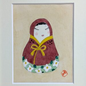 日本画 のおすすめ作品・人気作家 アートのある暮らし 緑 mineral だるま 日本画 縁起物 誕生石 赤茶 鉱物 ガーネットで描いた「花だるま」 インテリア絵画 アート