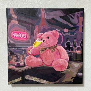 アクリル画 のおすすめ作品・人気作家 ピンク art くま ぬいぐるみ シャンパン 現代アート 絵画 Bottoms up! インテリア絵画 アート