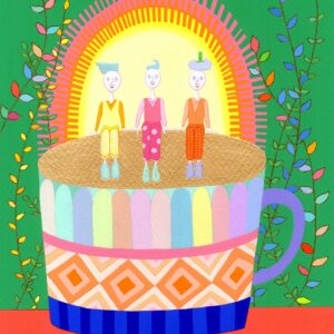 絵画 のおすすめ作品・人気作家 アクリルガッシュ 緑 colorful アクリル画 グリーン ティータイムトリオ インテリア絵画 アート