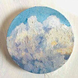 絵画 のおすすめ作品・人気作家 空　風景　油彩　円形 油彩 絵画 『空の雲』丸形アートパネル 直径15cmインテリア 絵画 原画 インテリア絵画 アート
