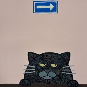 絵画 のおすすめ作品・人気作家 イラスト ピンク 動物 猫 黒 青 猫にとって標識とは何か インテリア絵画 アート