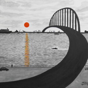 絵画 のおすすめ作品・人気作家 夕照の風景 夕陽と大橋 インテリア絵画 アート