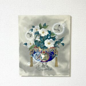 日本画 のおすすめ作品・人気作家 冬 椿 絹 蝶 金 青 花蝶宝珠之図 インテリア絵画 アート