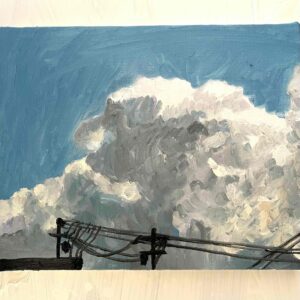 絵画 のおすすめ作品・人気作家 空 電柱 油彩画　原画「近所の風景　その2」アート　絵画 22×27㎝ F3　キャンバス インテリア絵画 アート