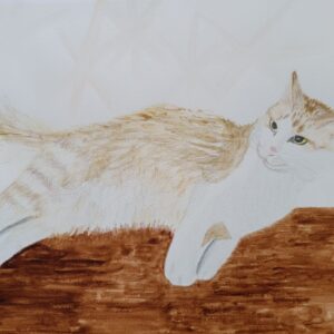 水彩画 のおすすめ作品・人気作家 猫 素朴 藤田嗣治 A cat turns around when called インテリア絵画 アート