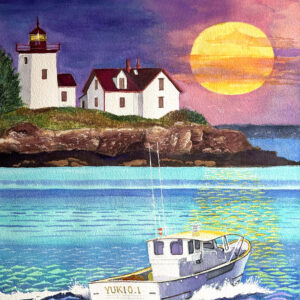 水彩画 のおすすめ作品・人気作家 海灯台満月ボート 灯台の在る風景・II インテリア絵画 アート