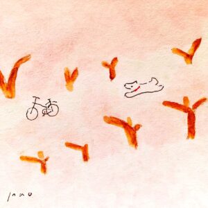 手描きイラスト のおすすめ作品・人気作家 ドローイング，ピンク，桜，水彩，ペン 「桜並木」 インテリア絵画 アート